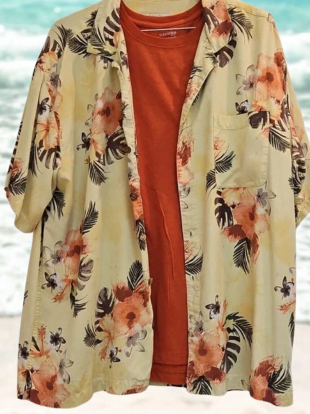 XXL Floral Print Men's Shirt with Color Coordinate Tee Shirt